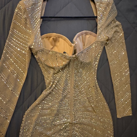 Fashion Nova Sheer Bedazzled Long Sleeve Gown Caught Your Attention Embellished - Picture 15 of 16